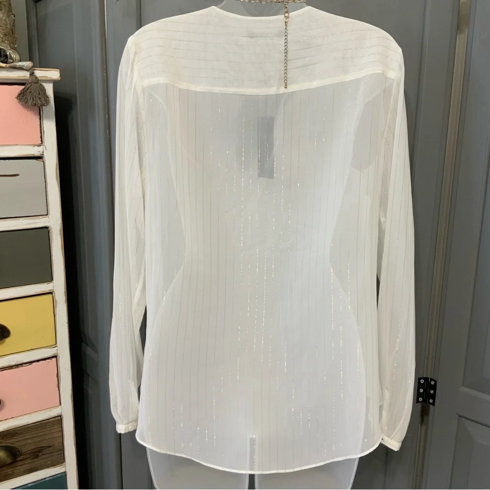 Tommy Hilfiger Metallic Shimmer Ruffle Front Blouse - Picture 4 of 14